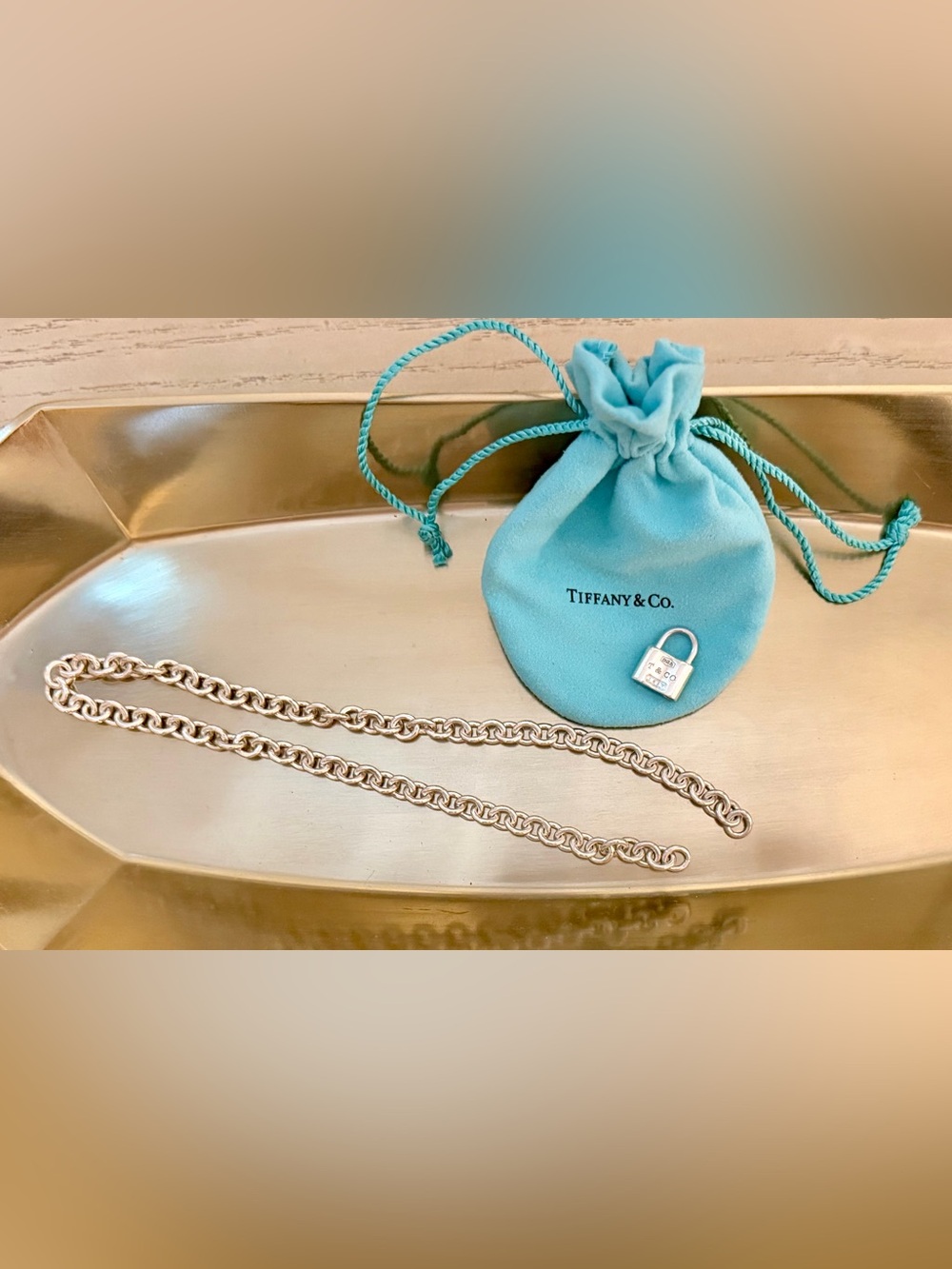 Tiffany & Co. Silver 1837 Padlock/Lock Charm Pendant, 15.5” Necklace & Pouch - Picture 2 of 9
